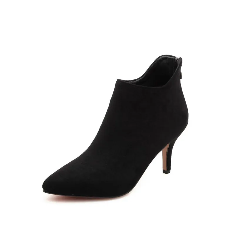 Children's suede with stiletto pointed short boots - Black