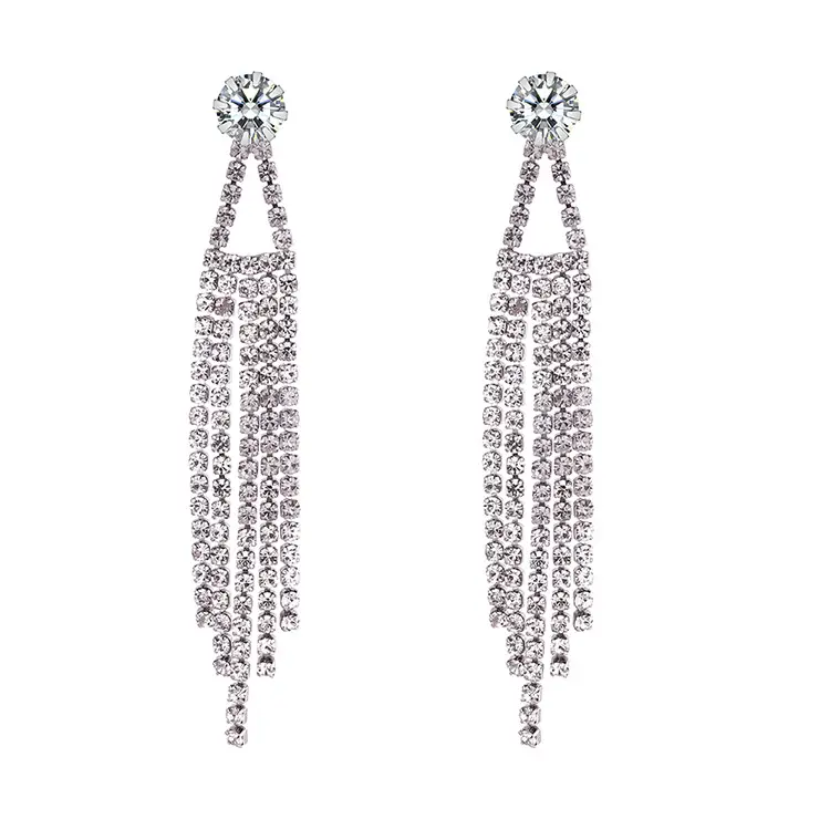 Tassel rhinestone claw chain full diamond earrings