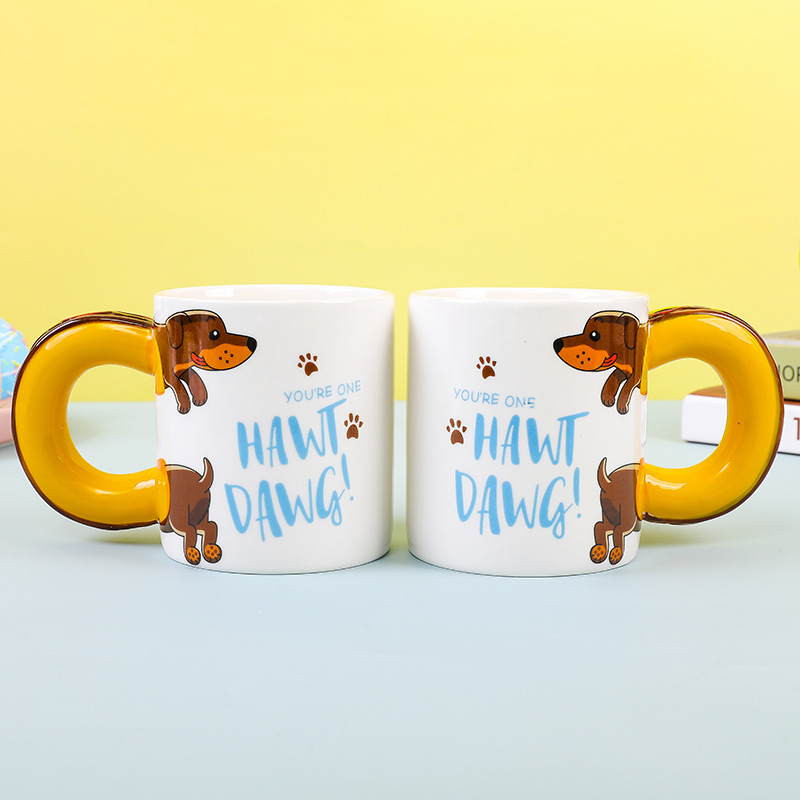 Cute cartoon dachshund dog mark ceramic cup