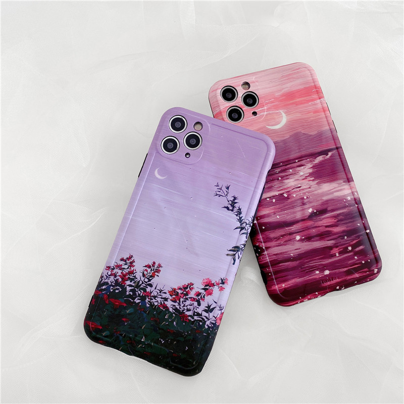 Capa para telefone estilo pintura a óleo céu estrelado roxo