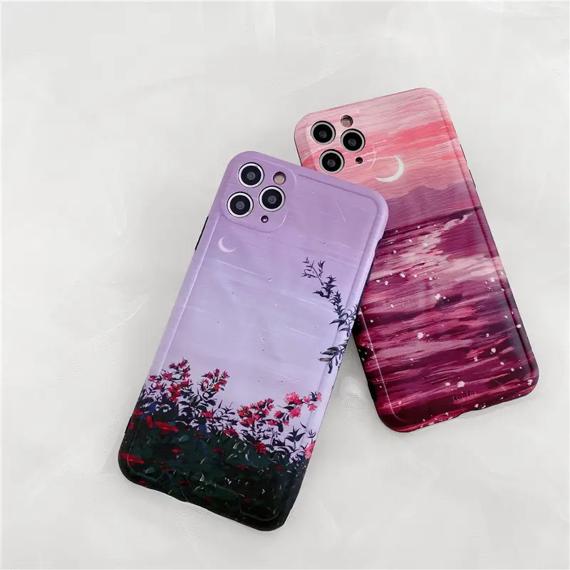 Oil painting style purple starry sky phone case