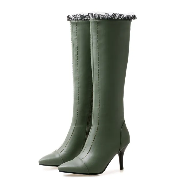 Stiletto pointed toe high knight boots Green - Shop at LoveMi