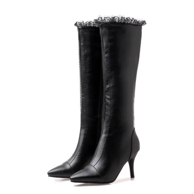 Stiletto pointed toe high knight boots Black - Shop at LoveMi