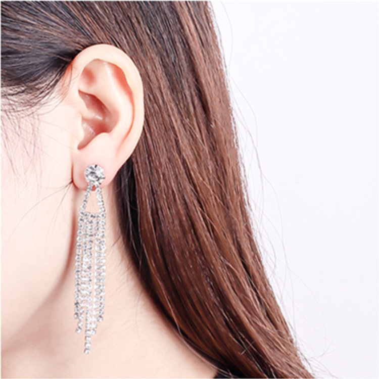 Tassel rhinestone claw chain full diamond earrings