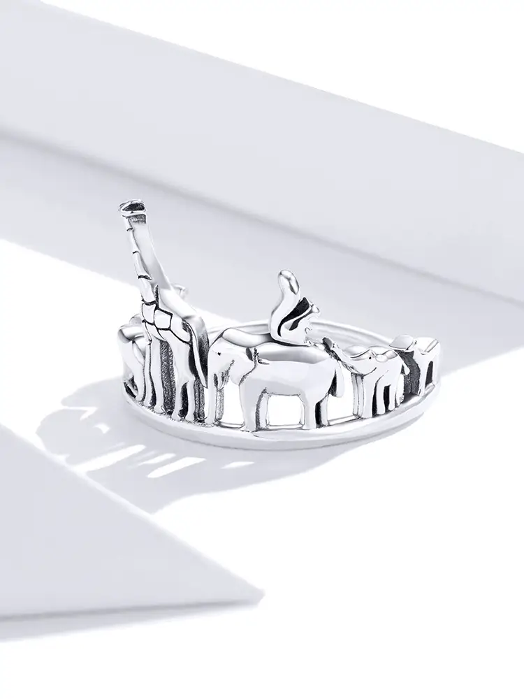 Giraffe Elephant Ring Silver Ring