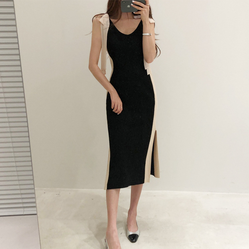 Slim-fit inner suspender bottomed knitted hip dress