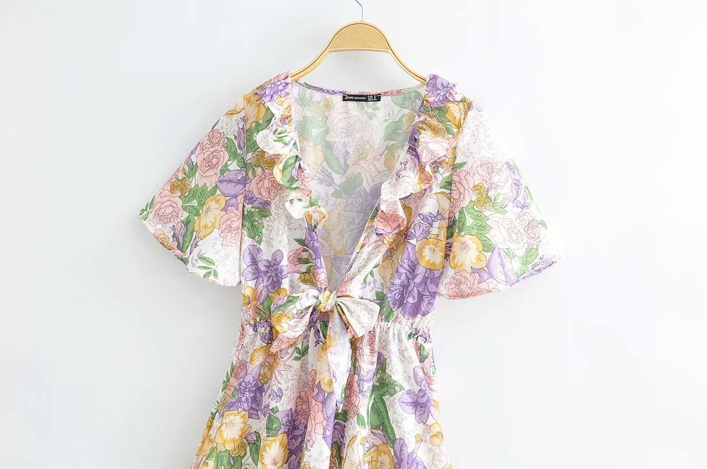 Chiffon Printed Chest Knotted Dress