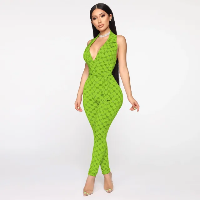 Printed sexy halter jumpsuit women Green - Shop at LoveMi
