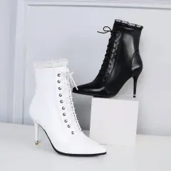 Pointed high-heeled low boots autumn and winter stiletto - White - View 1