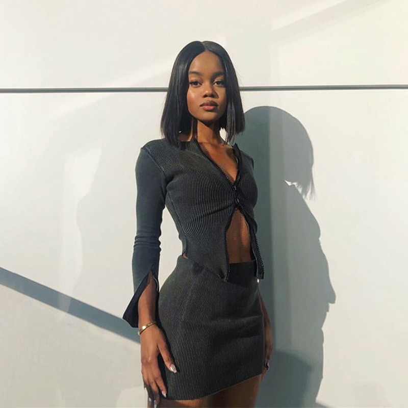 Wrapped skirt casual suit