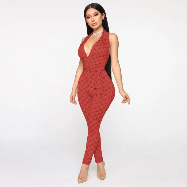 Printed sexy halter jumpsuit women Red - Shop at LoveMi
