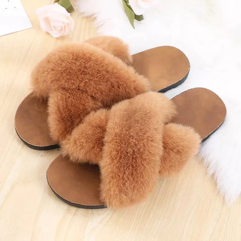 Cross hair slippers women flat bottom - Khaki