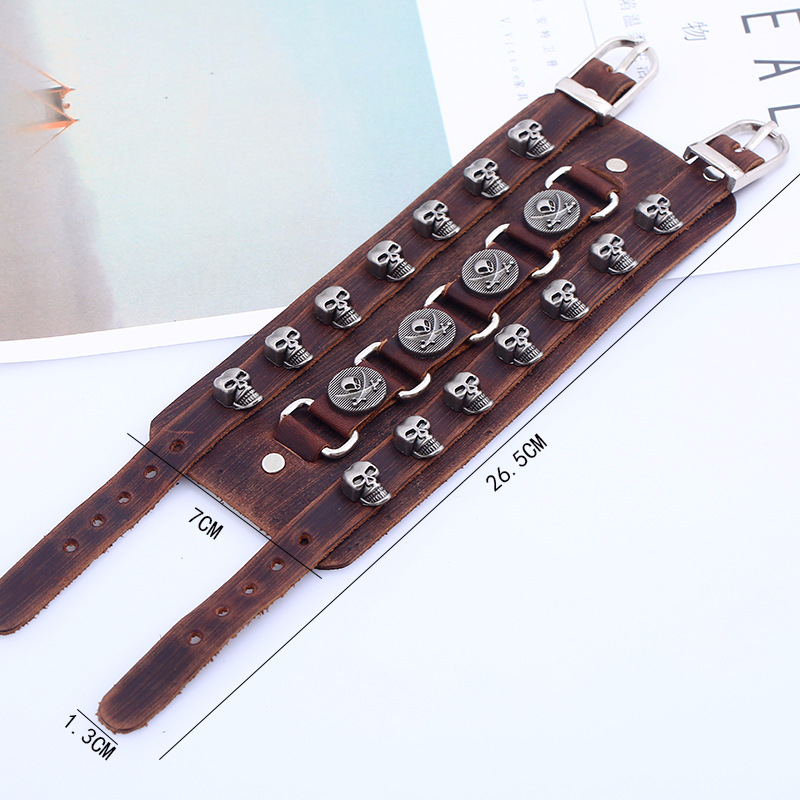 Exaggerated alloy skull leather bracelet