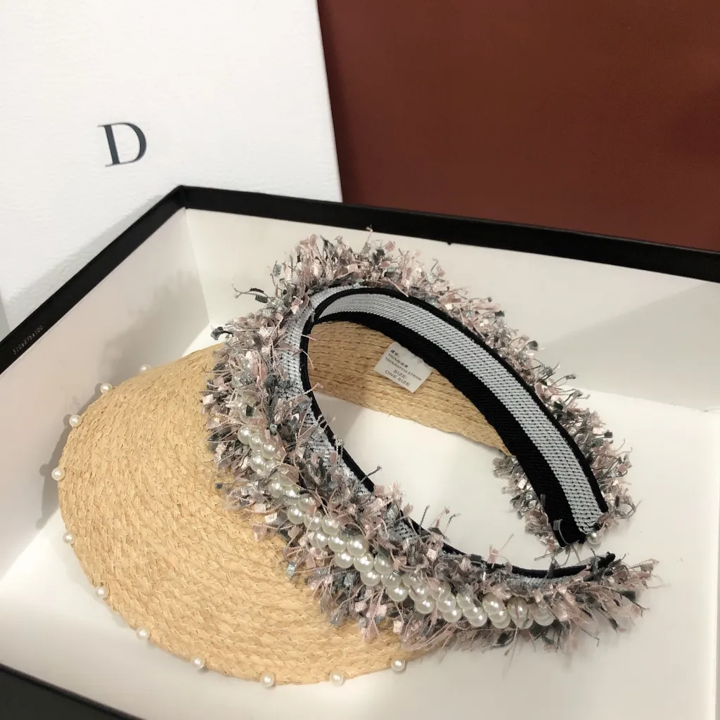 Pearl straw empty top hat - Grey