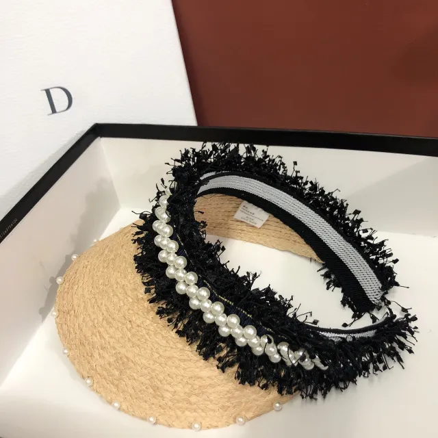 Pearl straw empty top hat Black - Shop at LoveMi