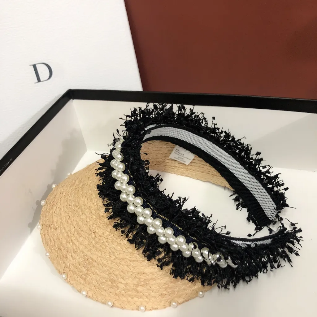 Pearl straw empty top hat - Black
