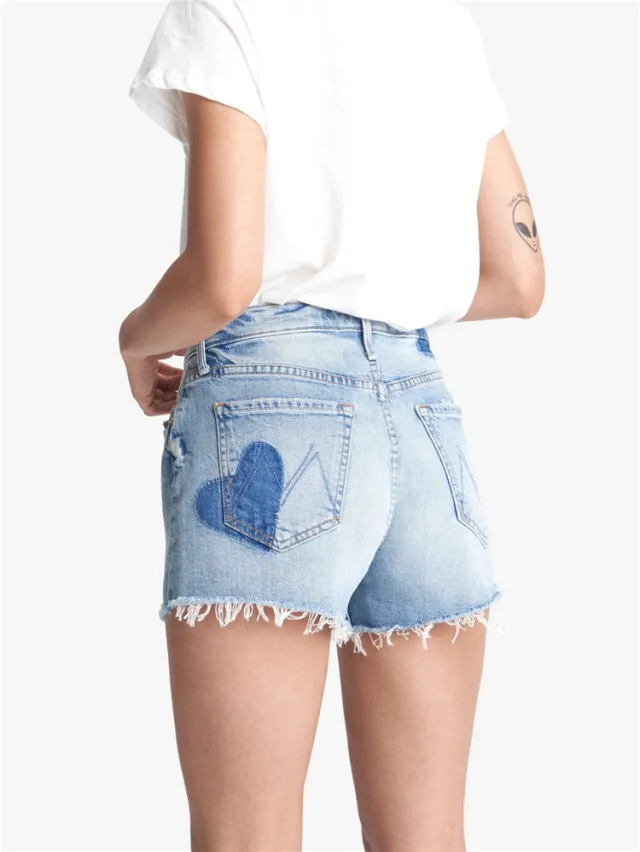 Frayed love high waisted denim shorts Blue - Shop at LoveMi