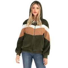 Long sleeve spliced fur coat - Green - View 1