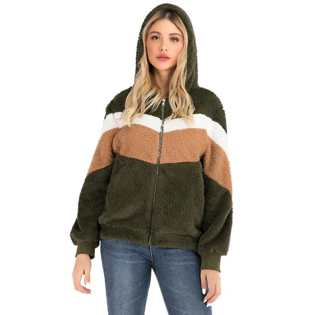 Long sleeve spliced fur coat Green - Shop at LoveMi
