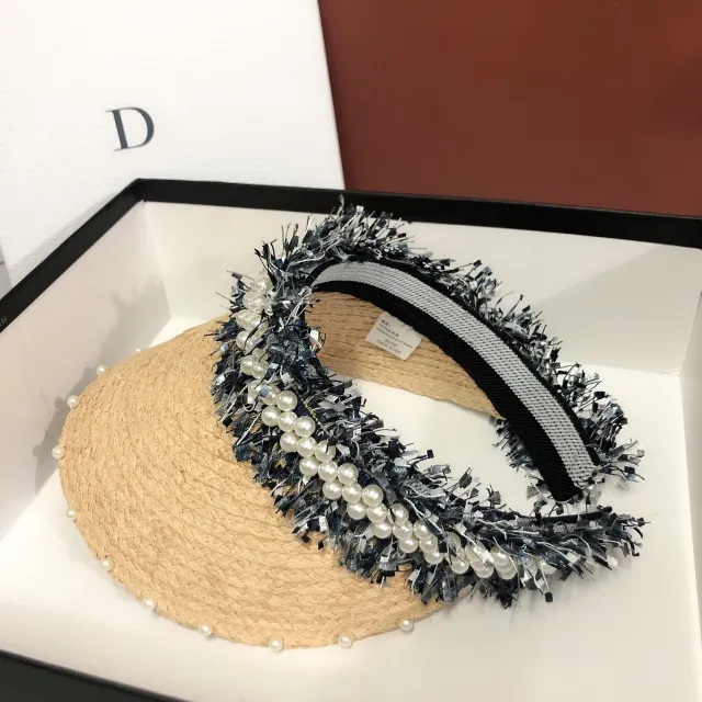 Pearl straw empty top hat Blue - Shop at LoveMi