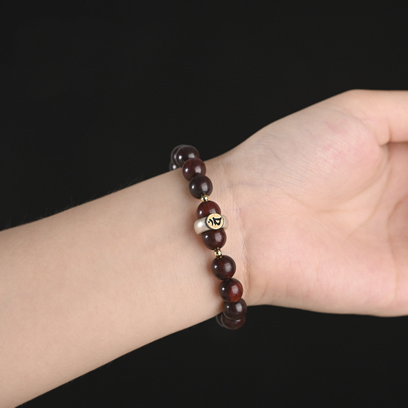 Small leaf rosewood silver heart charm bracelet