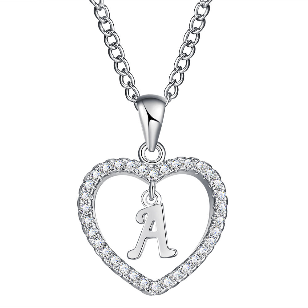 26-letter zircon heart necklace