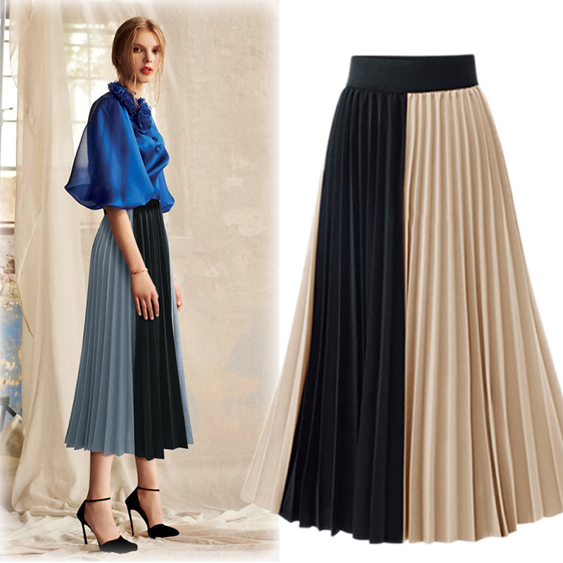 Chiffon color block pleated skirt