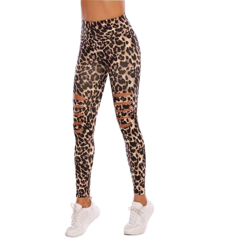 Title 1, Leggings strappati con stampa leopardata, perfe...