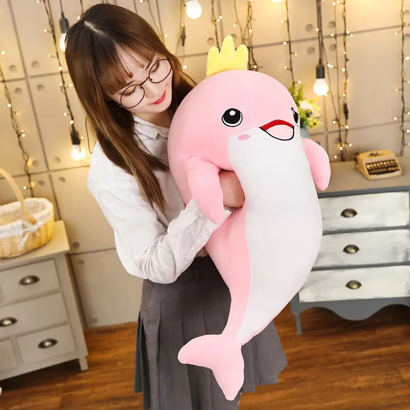 Cute cartoon soft crown dolphin doll