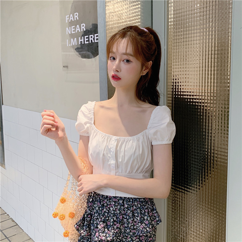 Puff short sleeve waist shirt