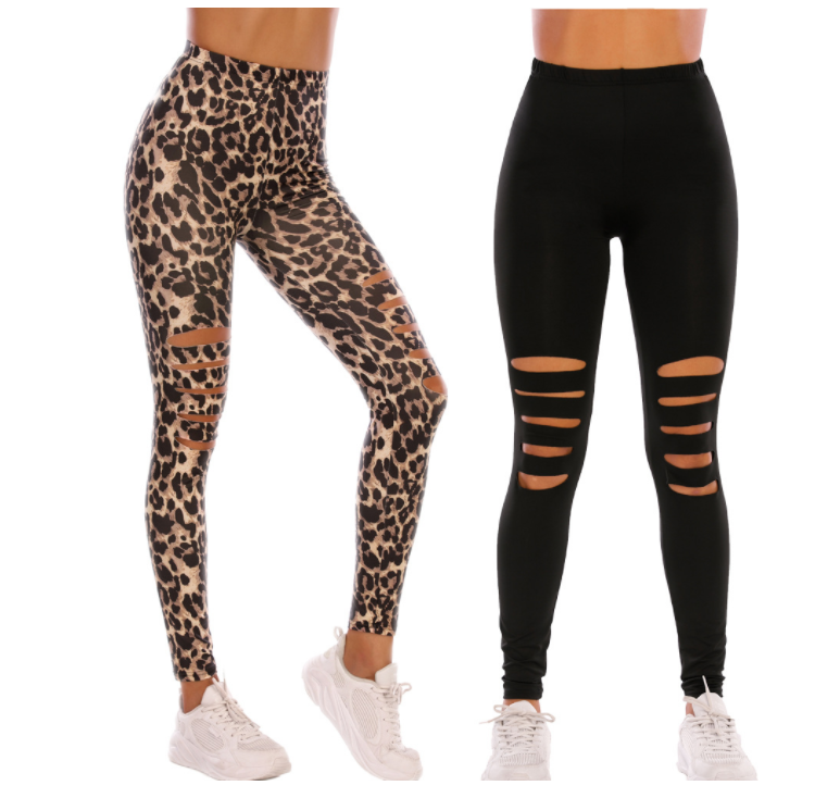 Title 5, Leggings strappati con stampa leopardata, perfe...