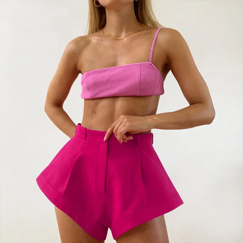 Flash high waist hot pants - Rose Red