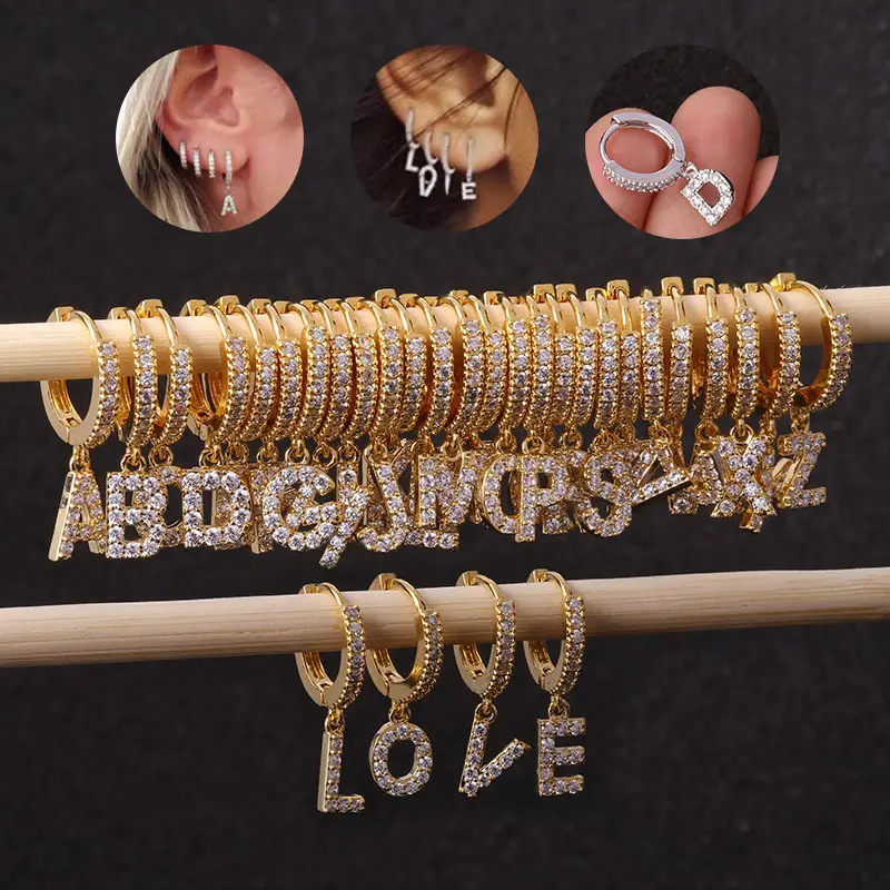 Zircon earrings with 26 English letters