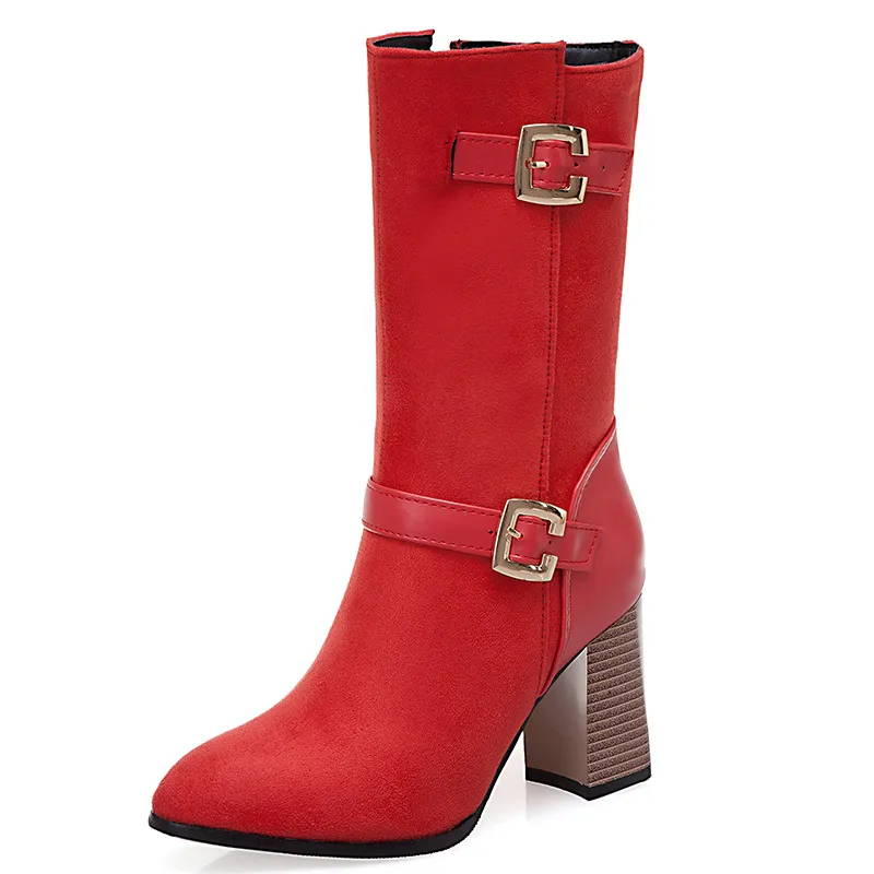 Buckle high heel boots - Red