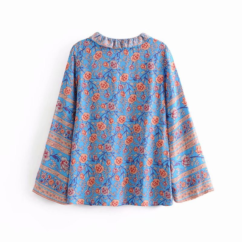Rose positioning print long sleeve top
