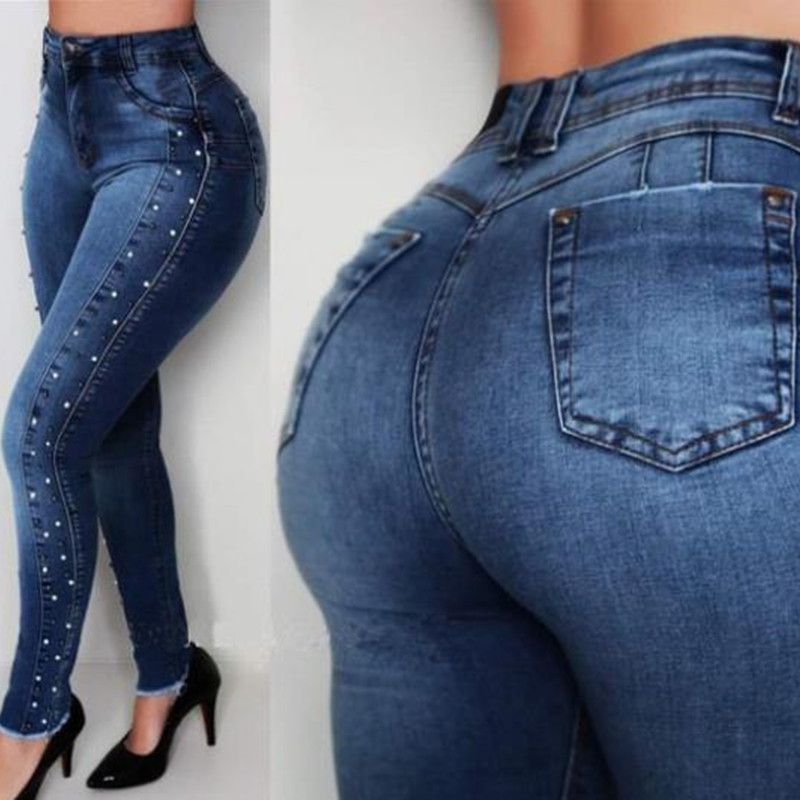Hip lifting high stretch pants Blue - Shop at LoveMi