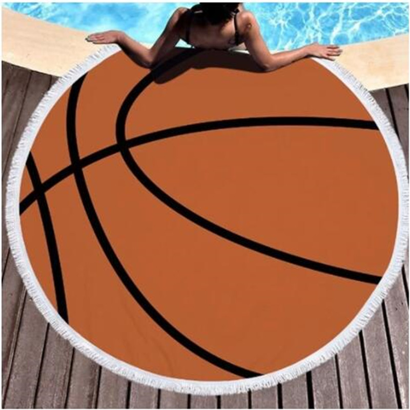 Round basketball print beach towel
