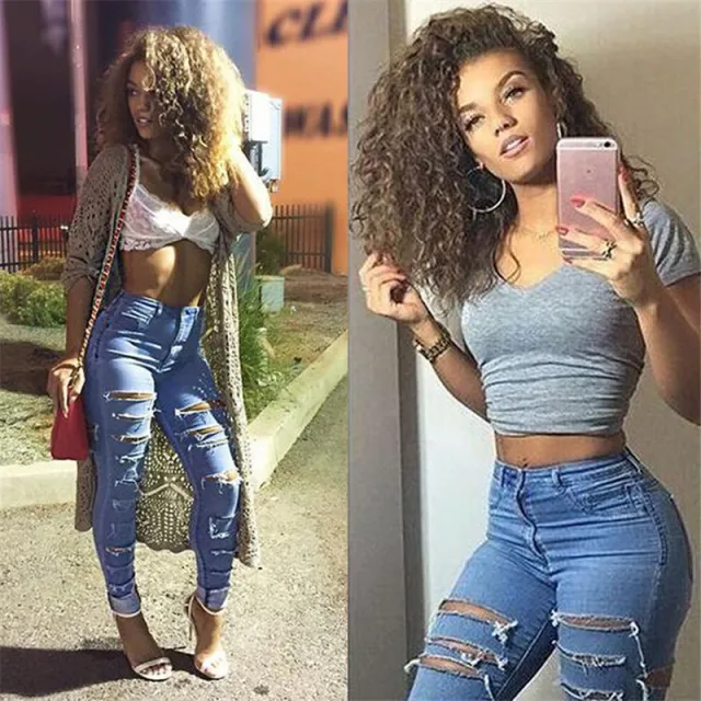 Women's jeans with ripped feet pants Light Blue - Shop at LoveMi