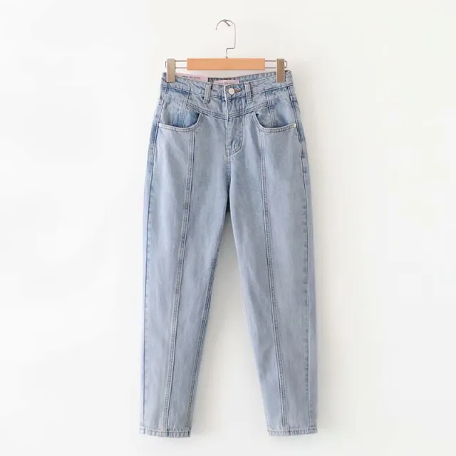 Patchwork denim harem pants Light Blue - Shop at LoveMi