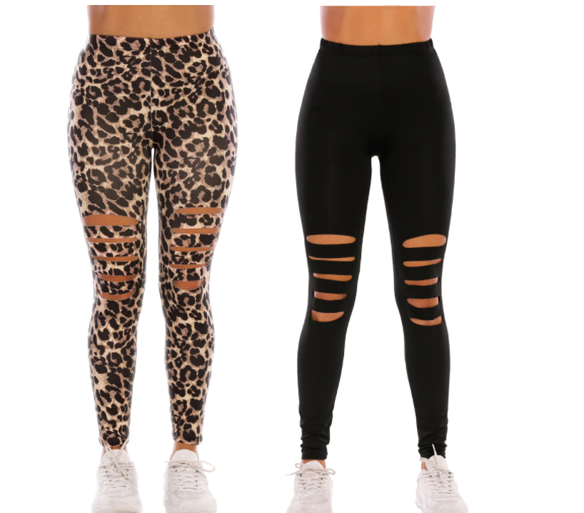 Title 4, Leggings strappati con stampa leopardata, perfe...