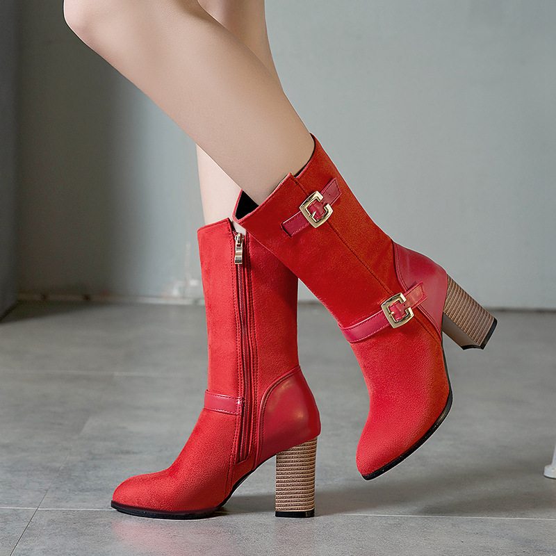 Buckle high heel boots
