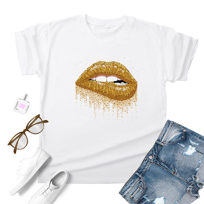Lip print lost in gold short sleeves