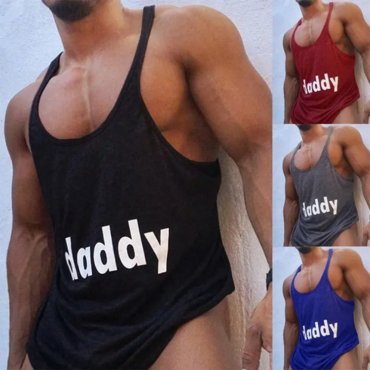 Bodybuilding spaghetti strap print tank top
