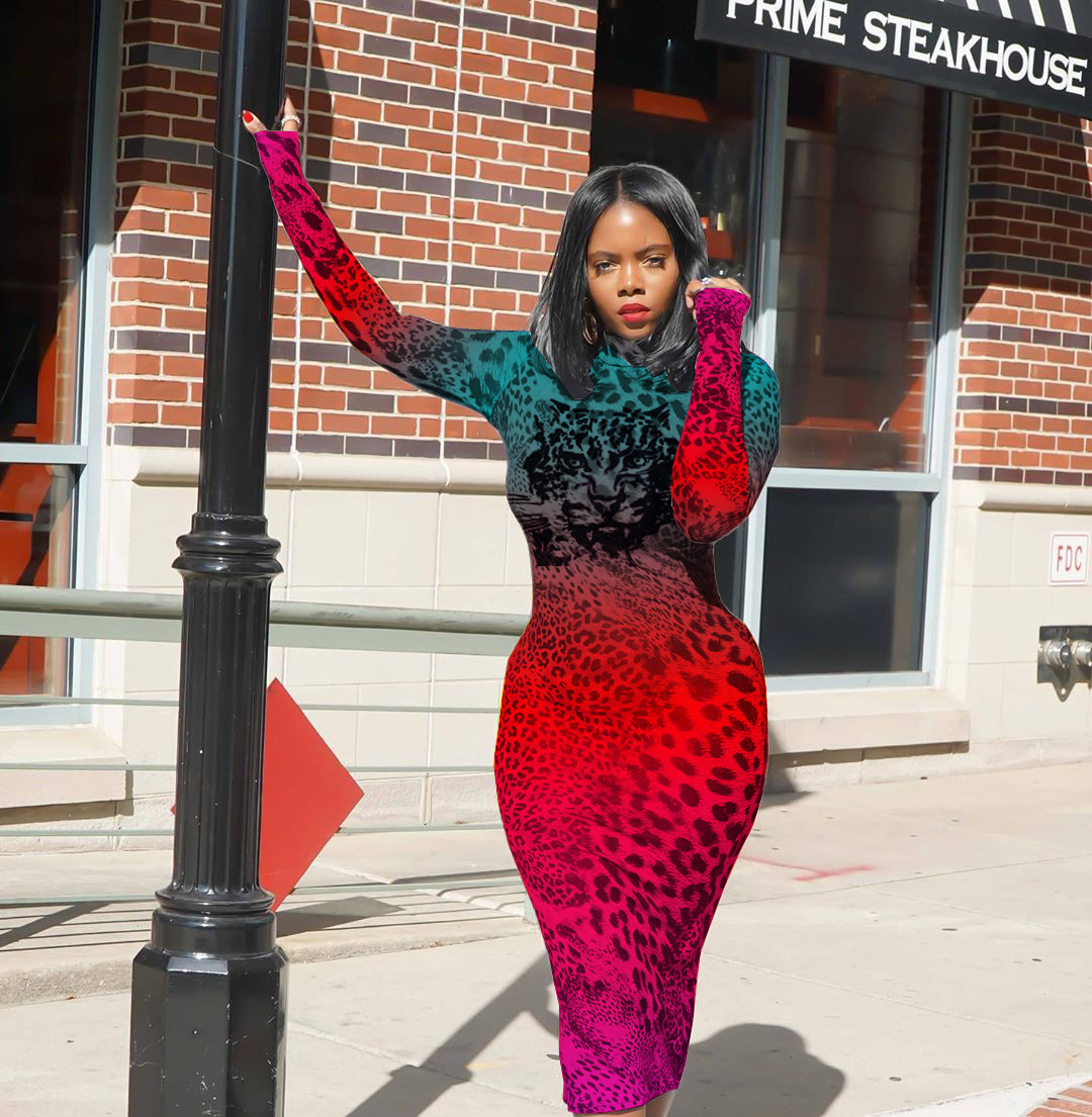 Leopard head leopard print dress