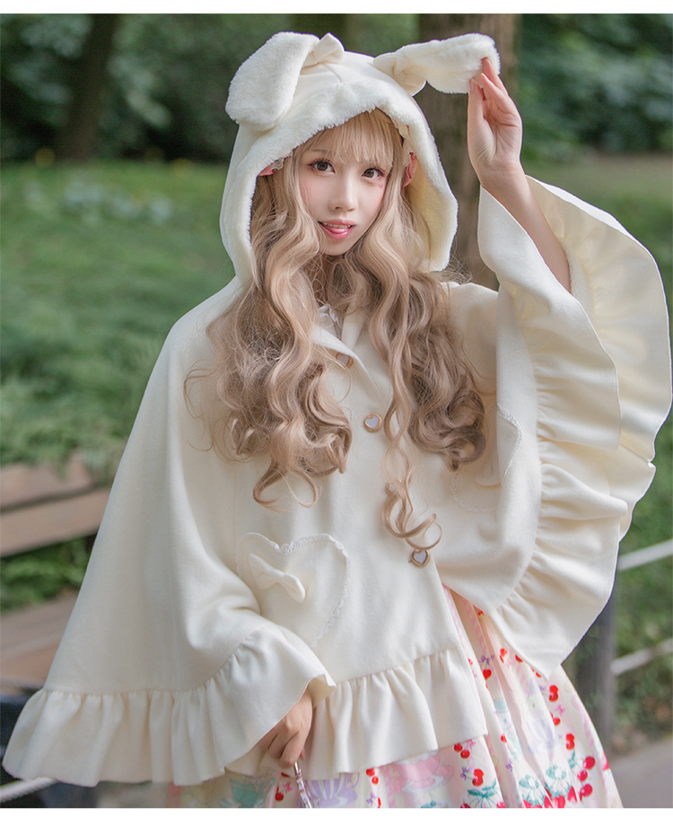 lolita sweet and fluffy rabbit ears cloak