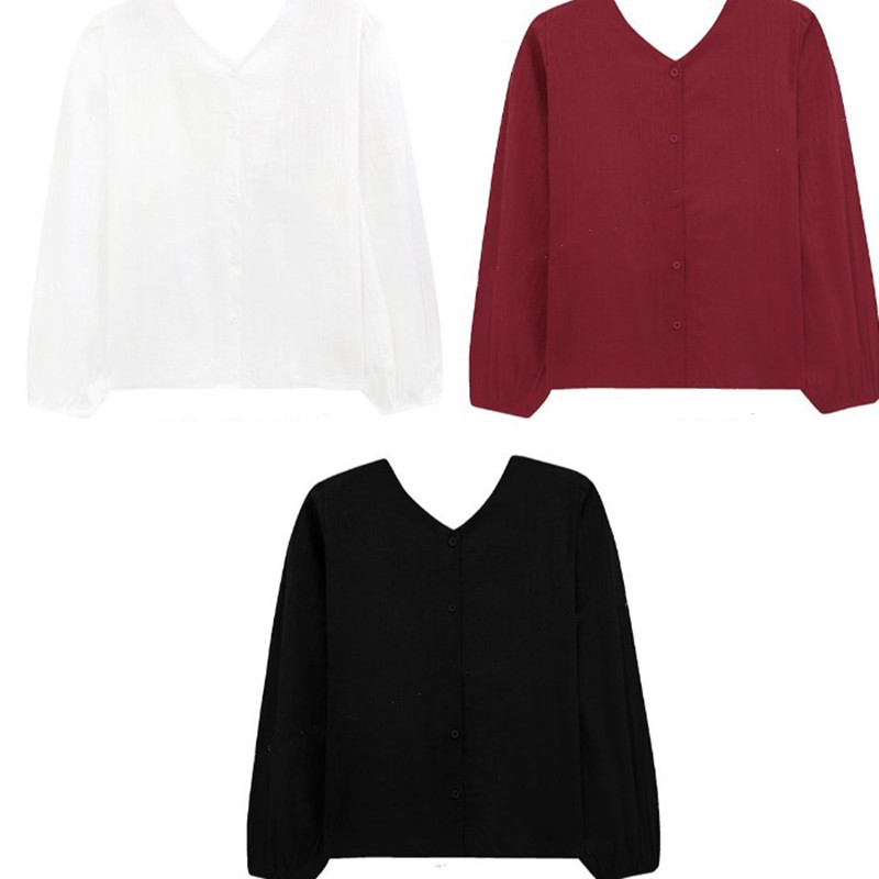 Pure color simple all-match jacquard long-sleeved shirt