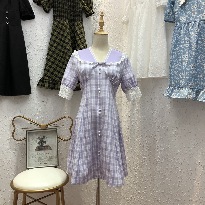 French plaid dress women