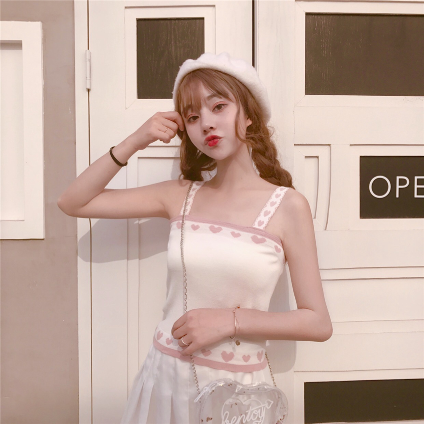 Heart pattern girly knit top