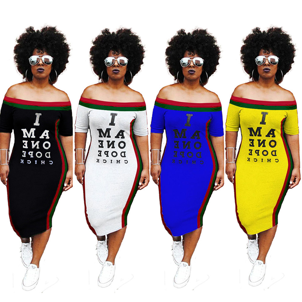 Striped Letter Print Dress with Wrapped Collar