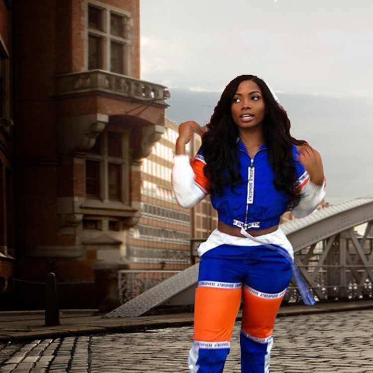 Women's stitching sports windbreaker casual two-piece suit